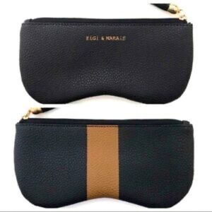 ZIGI & MARAiS Faux Leather Glasses Pouch Cosmetic Bag Purse Clutch Black & Gold